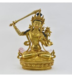 Hand Made Copper Alloy with 24 Karat Gold Gilded 12.5" Manjushri / Jampelyang Statue