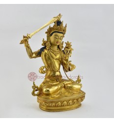 Hand Made Copper Alloy with Partly Gold Gilded 12.5" Manjushri / Jampelyang Statue