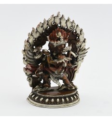 Machine Made,Oxidized Copper Alloy and Silver Plated 4.75" Vajrakilaya Statue