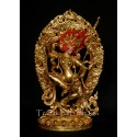 Fine Quality13.25" Simha Mukhi Jogini Dakini Antiquated Gold Gilded Copper Statue Patan