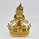 Fine Quality Gold Gilded Hand Carved Face Painted 9" Vajradhara Copper Statue from Patan, Nepal