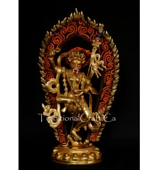 15.25" Simha Mukhi Yogini / Jogini Dakini Gold Gilded Copper Statue Patan, Nepal