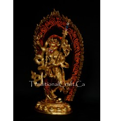 15.25" Simha Mukhi Yogini / Jogini Dakini Gold Gilded Copper Statue Patan, Nepal