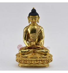 Fine Quality 8.25" Amitabha Buddha Gold Gilded Face Painted Copper Statue From Patan, Nepal 