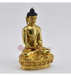 Fine Quality 8.25" Amitabha Buddha Gold Gilded Face Painted Copper Statue From Patan, Nepal 