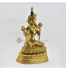 Fine Quality Hand Carved Gold Face Painted 13.5" White Tara Copper with Gold Gilded Statue From Patan, Nepal