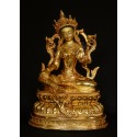 Fine Quality Hand Carved Gold Face Painted 15" Green Tara Copper Gold Gilded Statue From Patan, Nepal