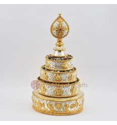 Hand Made Tibetan Buddhist Copper Alloy Gold and Silver Plated 6" Mandala Set