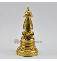 Hand Craved Copper Alloy with 24 Karat Gold Gilded 8" Kadam Style Stupa