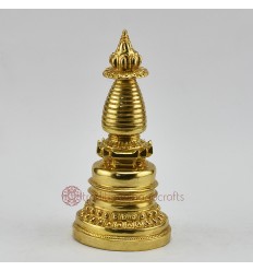 Hand Craved Copper Alloy with 24 Karat Gold Gilded 8" Kadam Style Stupa