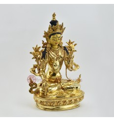 Hand Made Copper Alloy with Fully Gold Gilded 13" White Tara Statue Nepal
