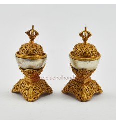 Hand Made Copper Alloy with Gold and Silver Plated 4" Kapala Set