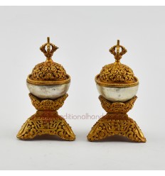 Hand Made Copper Alloy with Gold and Silver Plated 4" Kapala Set