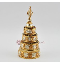 Hand Made Tibetan Buddhist Copper Alloy Gold and Silver Plated 3" Mandala Set