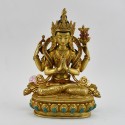 Hand Made Copper Alloy with Gold Gilded 9" Chenrezig Statue