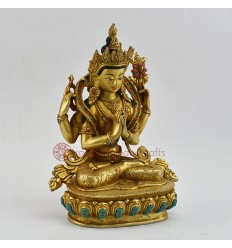 Hand Made Copper Alloy with Gold Gilded 9" Chenrezig Statue