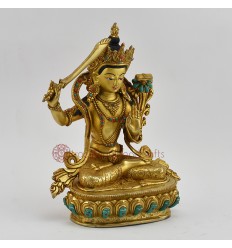 Hand Made Copper Alloy with Gold Gilded 9" Manjushri / Jambiyang Statue