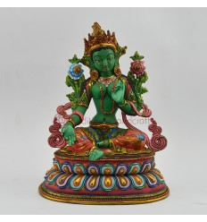 Hand Painted 24 Karat Gold Gilded 10" Green Tara / Drolma Statue