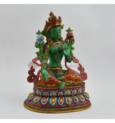 Hand Painted 24 Karat Gold Gilded 10" Green Tara / Drolma Statue