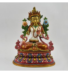 Hand Painted 24 Karat Gold Gilded 10" White Tara / Drolkar Statue