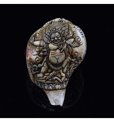 Authentic Hand Carved Vajrapani Carved Conch Shell Horn