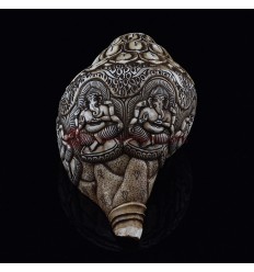 Beautiful Hand Carved Ganesha Carved Conch Shell Horn