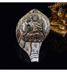 Tibetan Buddhist Hand Carved Manjushri Carved Conch Shell Horn
