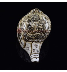 Tibetan Buddhist Hand Carved Manjushri Carved Conch Shell Horn