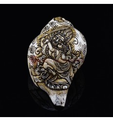 Hand Carved Tibetan Buddhist Khadgapani Shakti Carved Conch Shell Horn