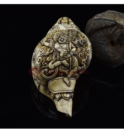 Tibetan Buddhist Beautiful Vajravarahi Dakini Carved Conch Shell Horn