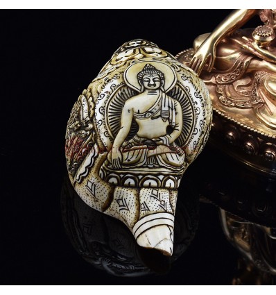 Tibetan Conch Shell with Shakyamuni Buddha Hand Carved