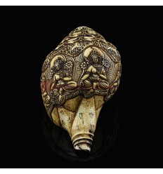 Tibetan Buddhist Hand carved Green Tara Hand Carved Conch Shell Horn Shankha