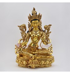 Buddhist Hand Made Copper Alloy with Gold Gilded 14" Green Tara / Dholma Statue