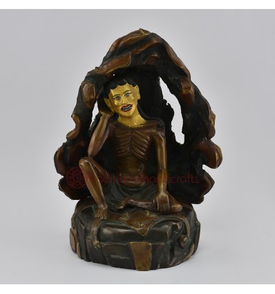 Buddhist Hand Made Oxidation Finish and Hand Painted Face 12" Milarepa Statue