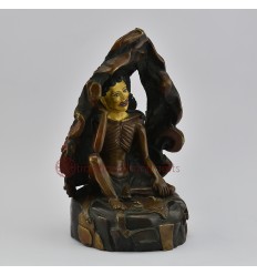 Buddhist Hand Made Oxidation Finish and Hand Painted Face 12" Milarepa Statue