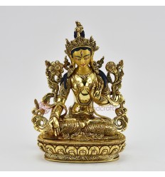 Hand Made Copper Alloy with Gold Gilded 9.5" White Tara / Dholkar Statue
