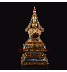 Beautiful Hand Made Gold Plated Copper Alloy 17.5" Stupa / Chaitya / Chorten