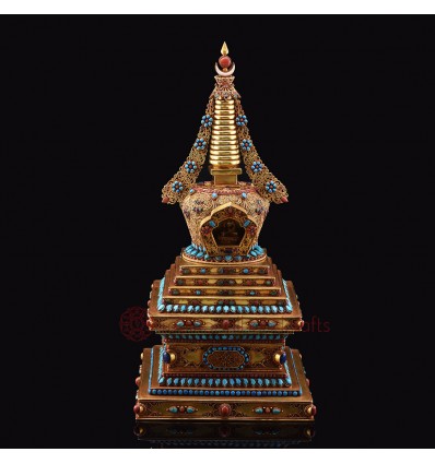 Beautiful Hand Made Gold Plated Copper Alloy 17.5" Stupa / Chaitya / Chorten