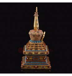 Beautiful Hand Made Gold Plated Copper Alloy 17.5" Stupa / Chaitya / Chorten
