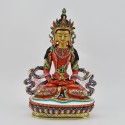 Hand Painted Copper Alloy with 24 Karat Gold Gilded 9" Aparmita Tsepame Statue