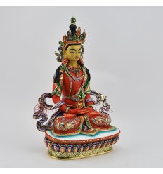 Hand Painted Copper Alloy with 24 Karat Gold Gilded 9" Aparmita Tsepame Statue