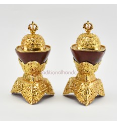 Hand Made Copper Alloy with Gold Plated Hand Carved Buddhist Tibetan Kapala Set