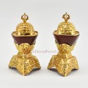 Hand Made Copper Alloy with Gold Plated Hand Carved Buddhist Tibetan Kapala Set