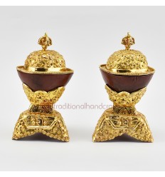 Hand Made Copper Alloy with Gold Plated Hand Carved Buddhist Tibetan Kapala Set