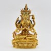 Four-armed Gold Gilded and Hand Painted Face 9"avalokiteshvara /Chenrezig Statue