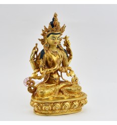 Four-armed Gold Gilded and Hand Painted Face 9"avalokiteshvara /Chenrezig Statue