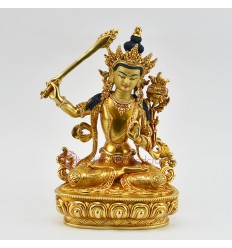  Tibetan Buddhist Hand Made Gold Gilded 9" Manjushri / Jambiyang Statue