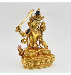  Tibetan Buddhist Hand Made Gold Gilded 9" Manjushri / Jambiyang Statue
