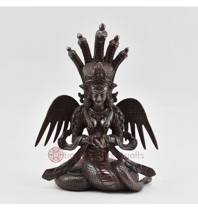 Hand Made Copper Alloy in Oxidation Finish 9.5" Naga Kanya Statue