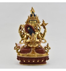 Hand Made Copper Alloy with Partly Gold Gilded 9.25" Chenrezig Shakti Statue